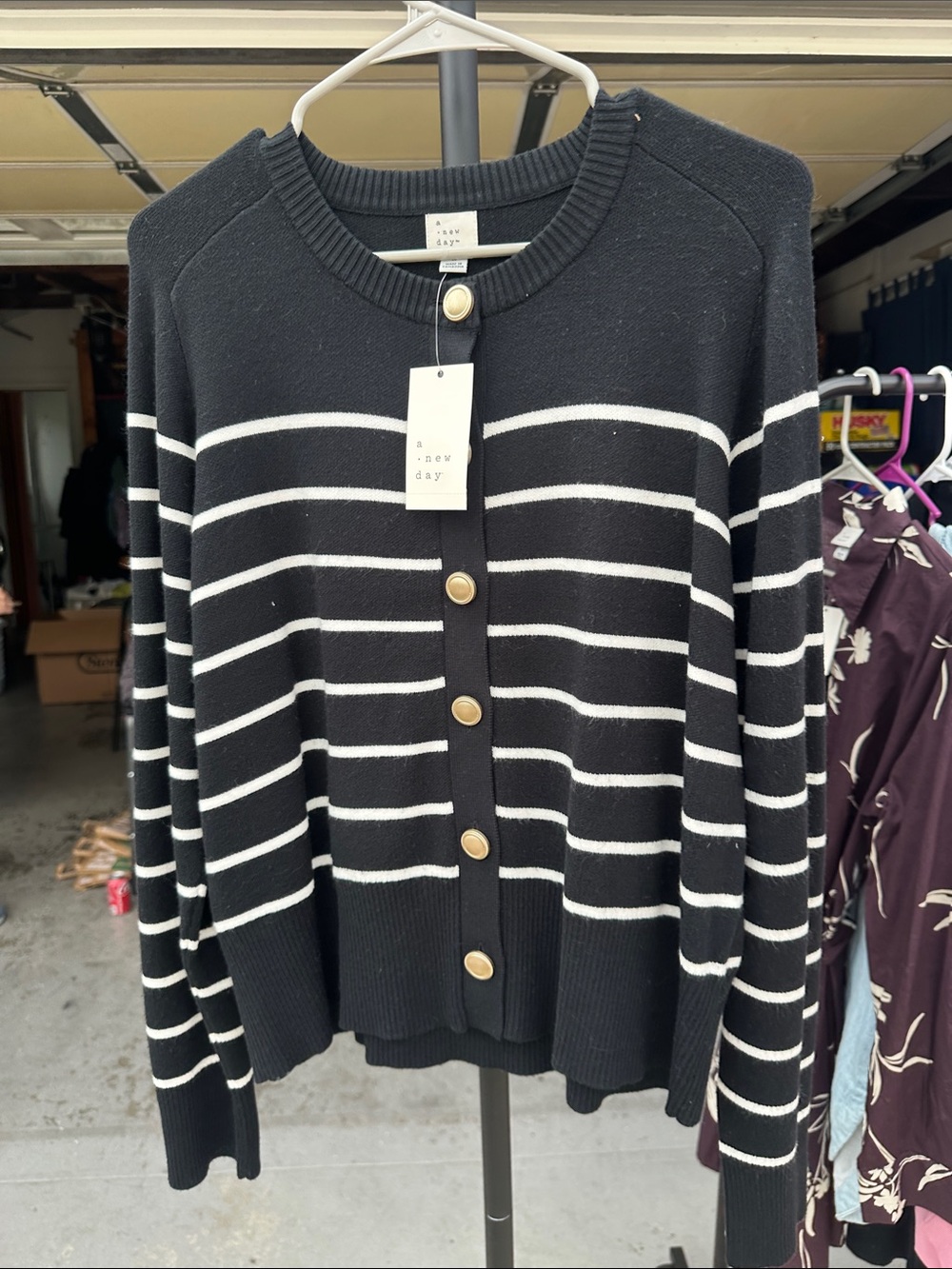 a new day Black & White Striped Button-Front Cardigan